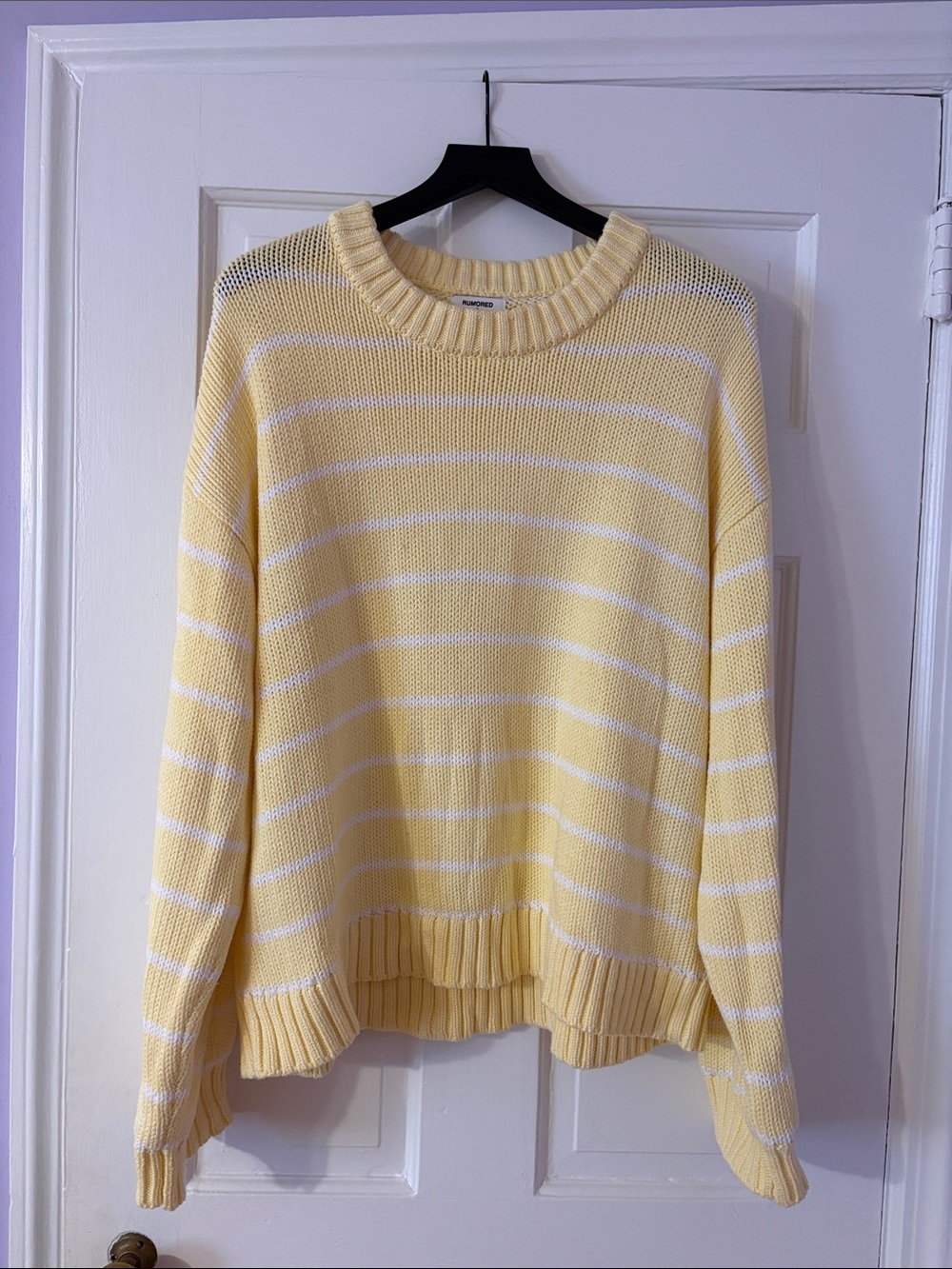 Rumored Yellow and White Striped Oversized Scoopneck Sweater